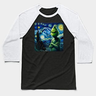 Whimsical Night: Mischievous Green Character - Starry Night Inspired Holiday Art Baseball T-Shirt